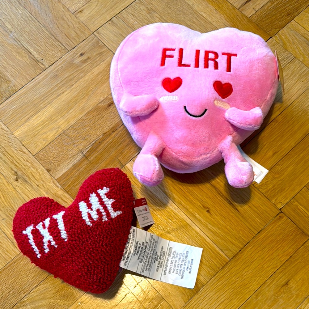 NWT - Bundle of 2 - Heart Plush Pillows - Pink and Red